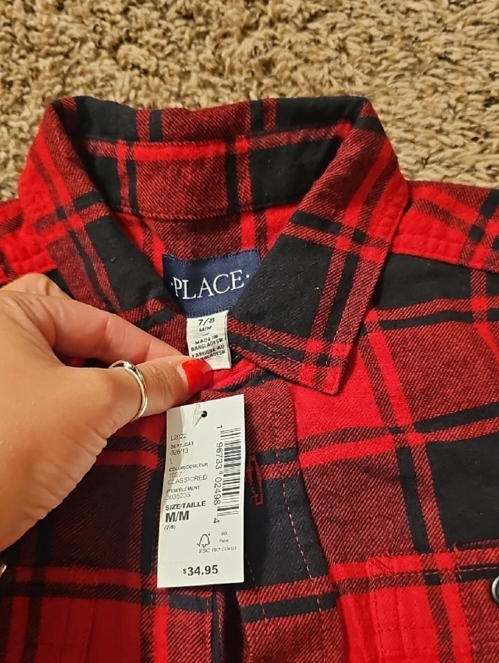 The Children's Place Red and Black Plaid Button-Down Shirt